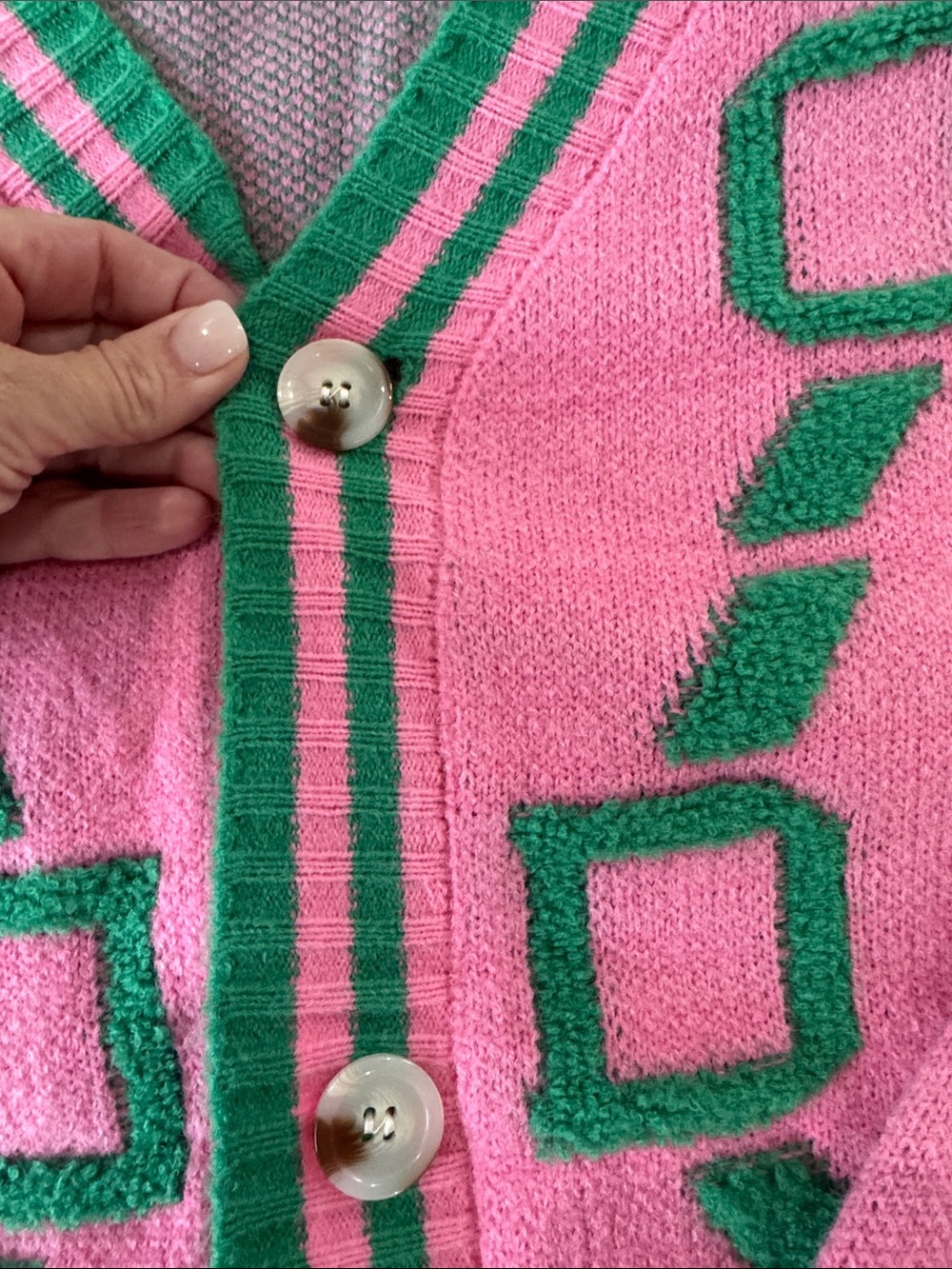 Pink & Green Geometric Knit Cardigan, NWOT, S - Picture 3 of 5